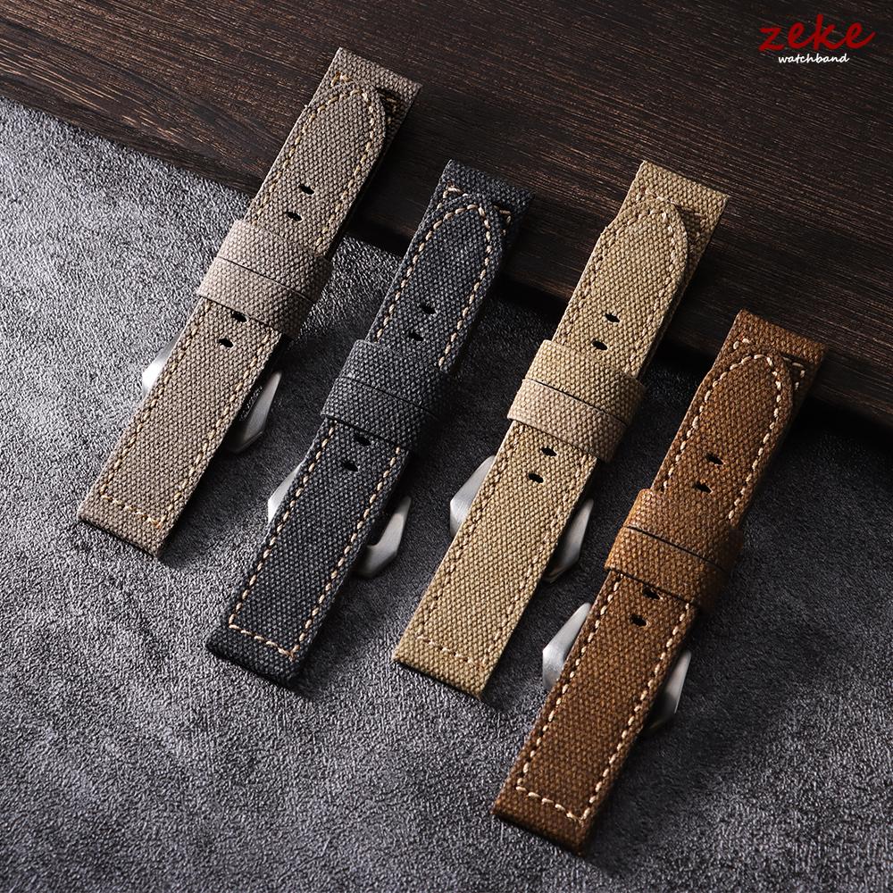 Waterproof Sailcloth Watch Strap Nylon Leather Watch Band 20mm 22mm 24mm for Panerai Vintage Stitching Band Sports Belt for Men
