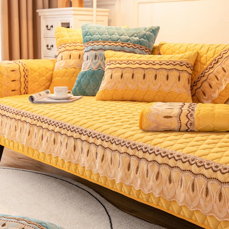 Winter Plush Sofa Cushion Modern Simple Seat Cushion Thickened Non-slip Leather Sofa Cover Winter Cover Cloth European Style
