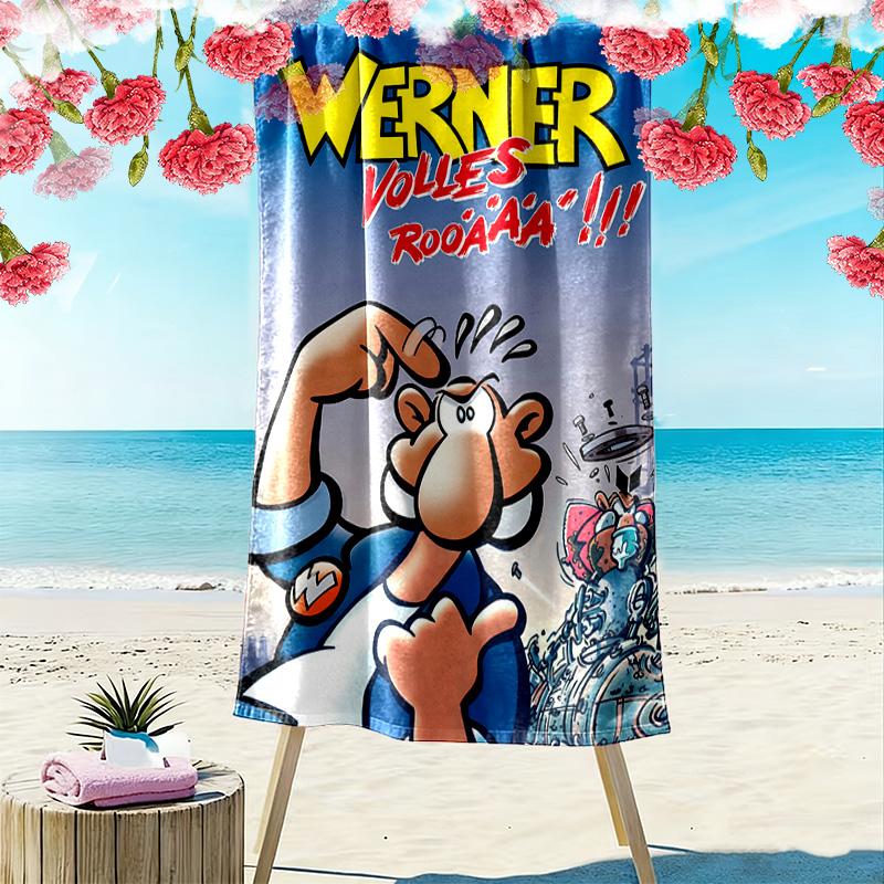 Werner Comic Print Beach Towel, Large Soft Quick Dry Towel for Beach Camping Swimming
