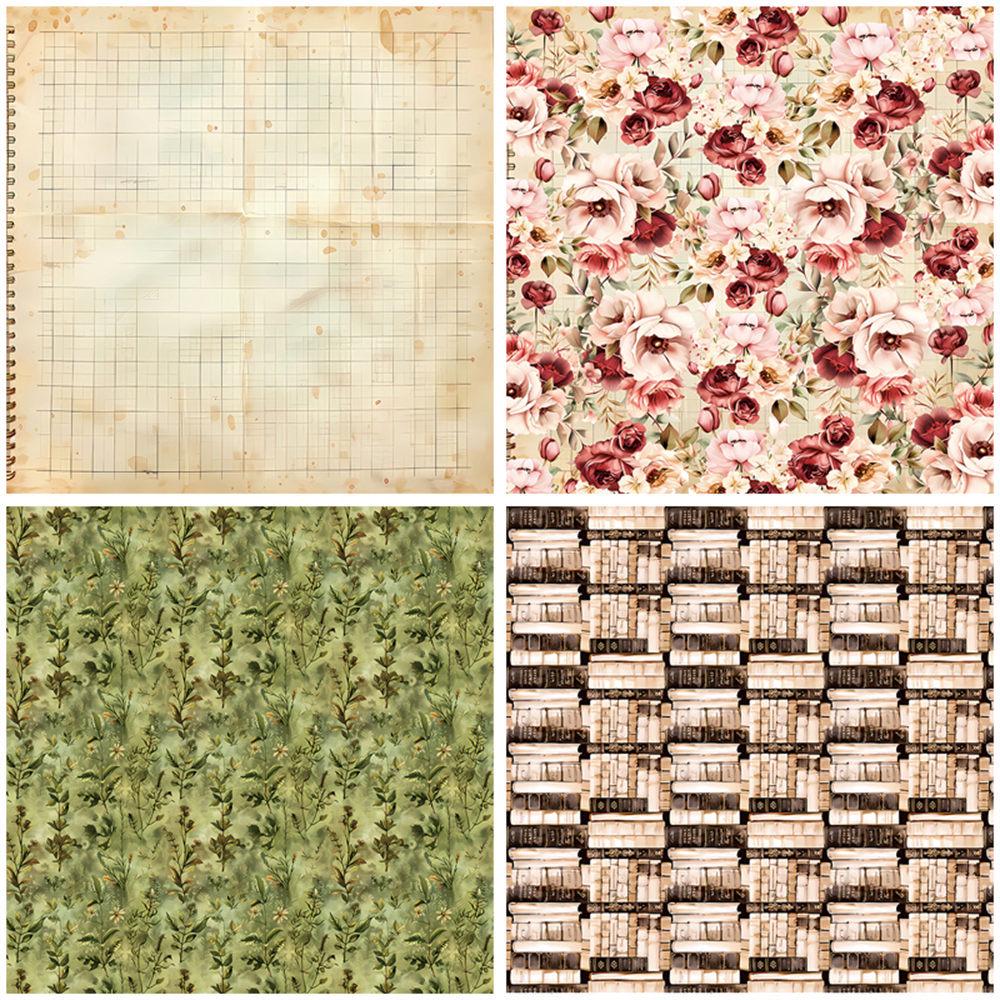 12 Sheets Retro Base Material Academic Background Paper for Journaling - European & American Collage Stickers