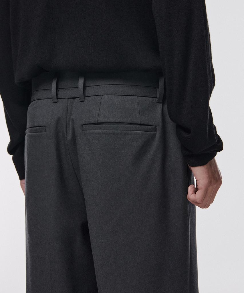 MUSINSA STANDARD Narrow Belt One-Pleat Wide Slacks [Gray]