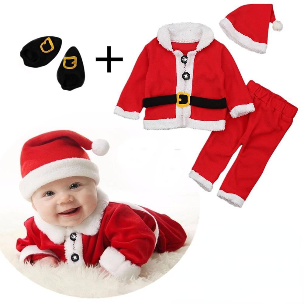 Christmas Santa Claus Cosplay Costumes Baby Boys Girls 4PCS Outfits Clothes for 0-7 Years