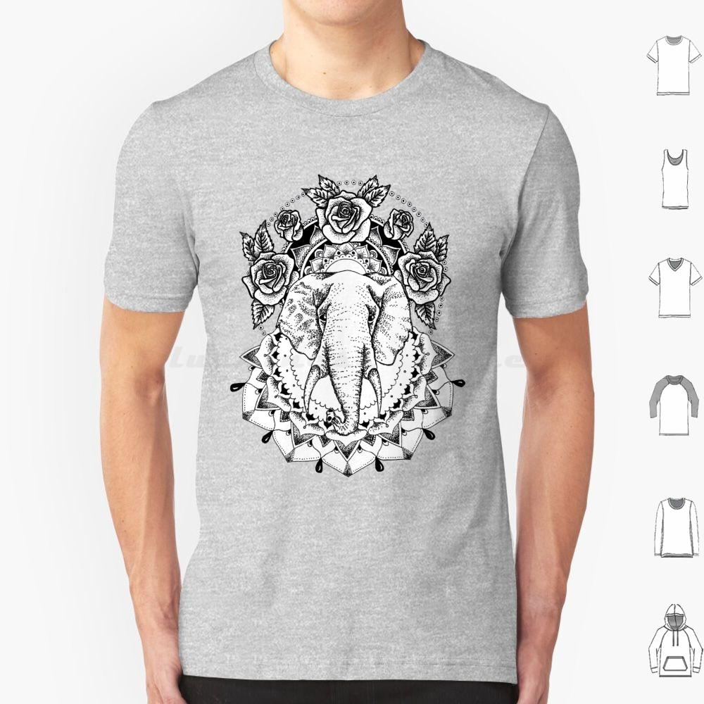 Floral Elephant Mandala T Shirt Men Women Kids Elephant Floral Flowers Roses Mandala Black And White Fine Liner Dot Work