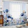 2 Pieces Hd Digital Blue Flowers Printed Window Screen Home Decor Style Decoration Living Room Window Curtain