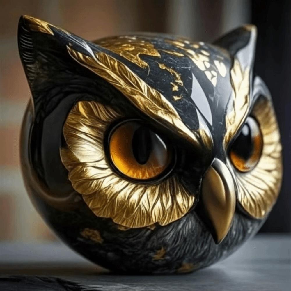 Hot Small Owl Sculpture Resin Luxury Dog Sculpture Marble Texture Home Ornament Gift