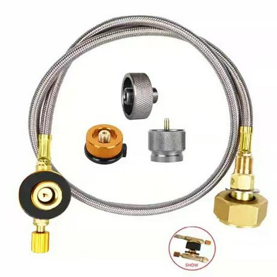German Standard LPG Stove Head: Outdoor Gas Can Adapter with Long Flat Cassette and Inflatable Valve Connector Pipe