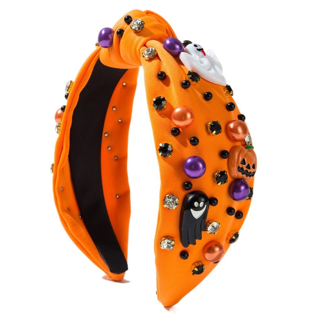 Хэллоуинская повязка на голову со стразами и жемчугом в стиле узла, с призраком и тыквой, барочная повязка на голову для взрослых