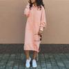 Hoodies Dress for Women Fashion Hooded Long Dress Winter Warm Casual Loose Sweatshirt Dress Hem Lace-up Midi Robe