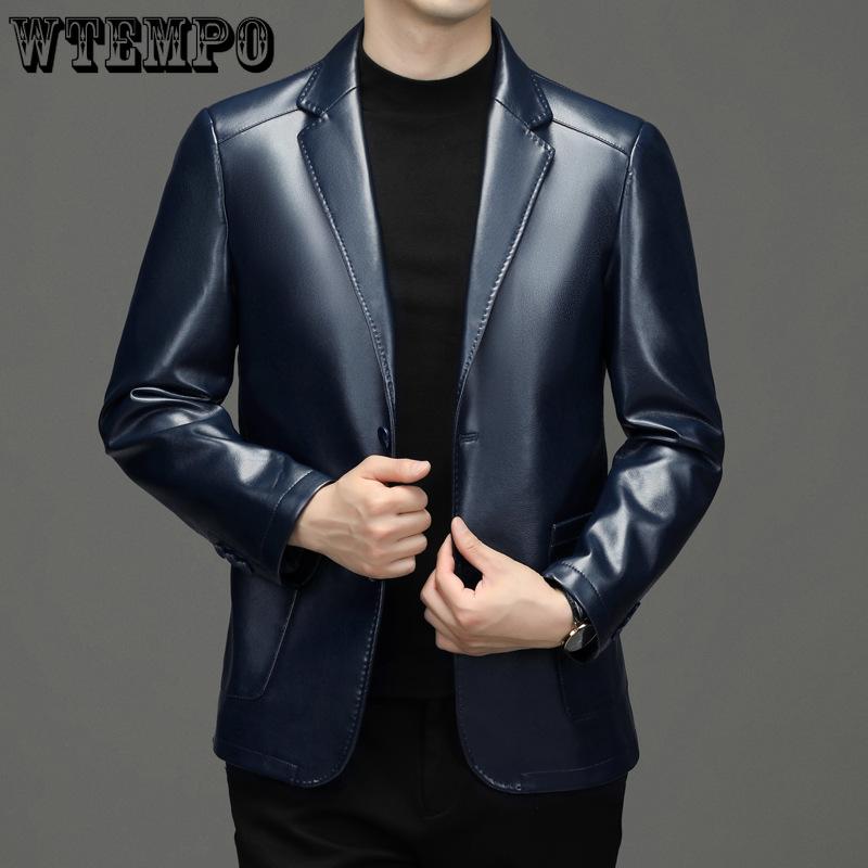 Весенне-осенняя мужская кожаная куртка, повседневный мужской костюм с воротником, кожаная куртка, кожаный костюм