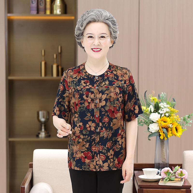 Летняя хлопковая рубашка с коротким рукавом для пожилых женщин