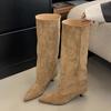 Liyke осень зима сексуальные женские сапоги до колена в уличном стиле с острым носком на тонком низком каблуке ковбойские женские туфли длинные Botas De Mujer