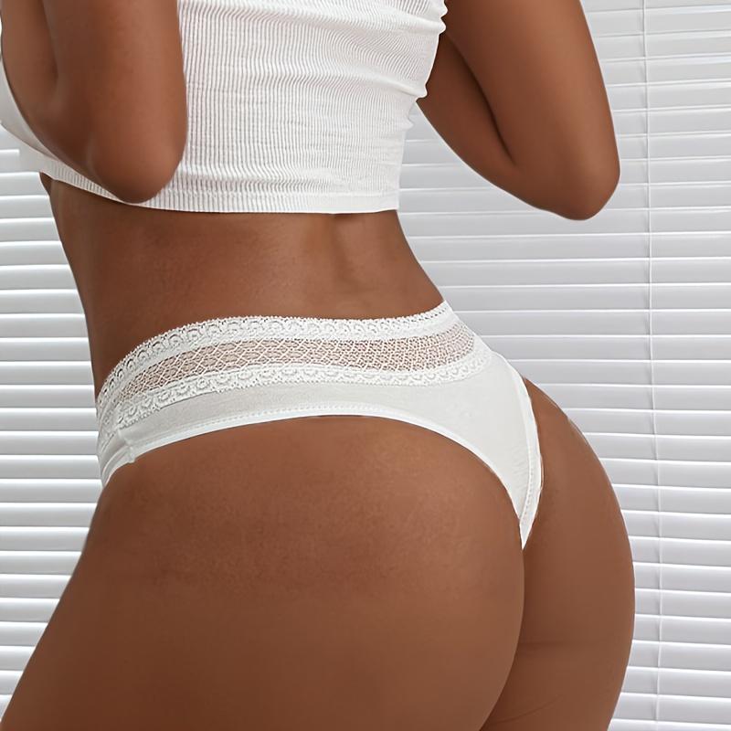 Sexy Women's Cotton Thong Low-Waist Lace Trim G-String Soft Breathable Snug-Fit Panties