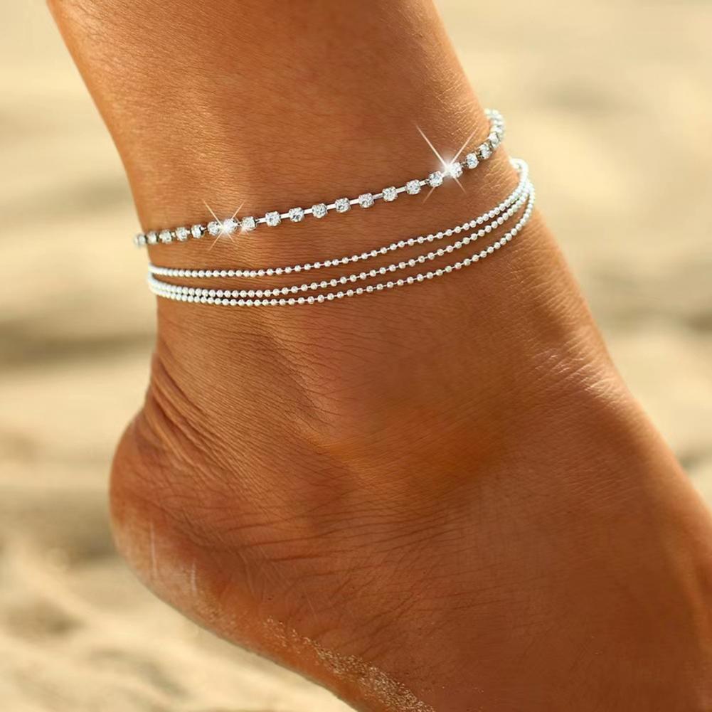Women Daily Wear Anklet Elegant Multi-layered Rhinestone Women's Anklet with Adjustable Length Polished for Birthdays for Her
