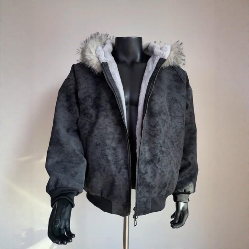 Hooded Faux Leather Padded Winter Coat - Unisex Warm Casual Outerwear Youth