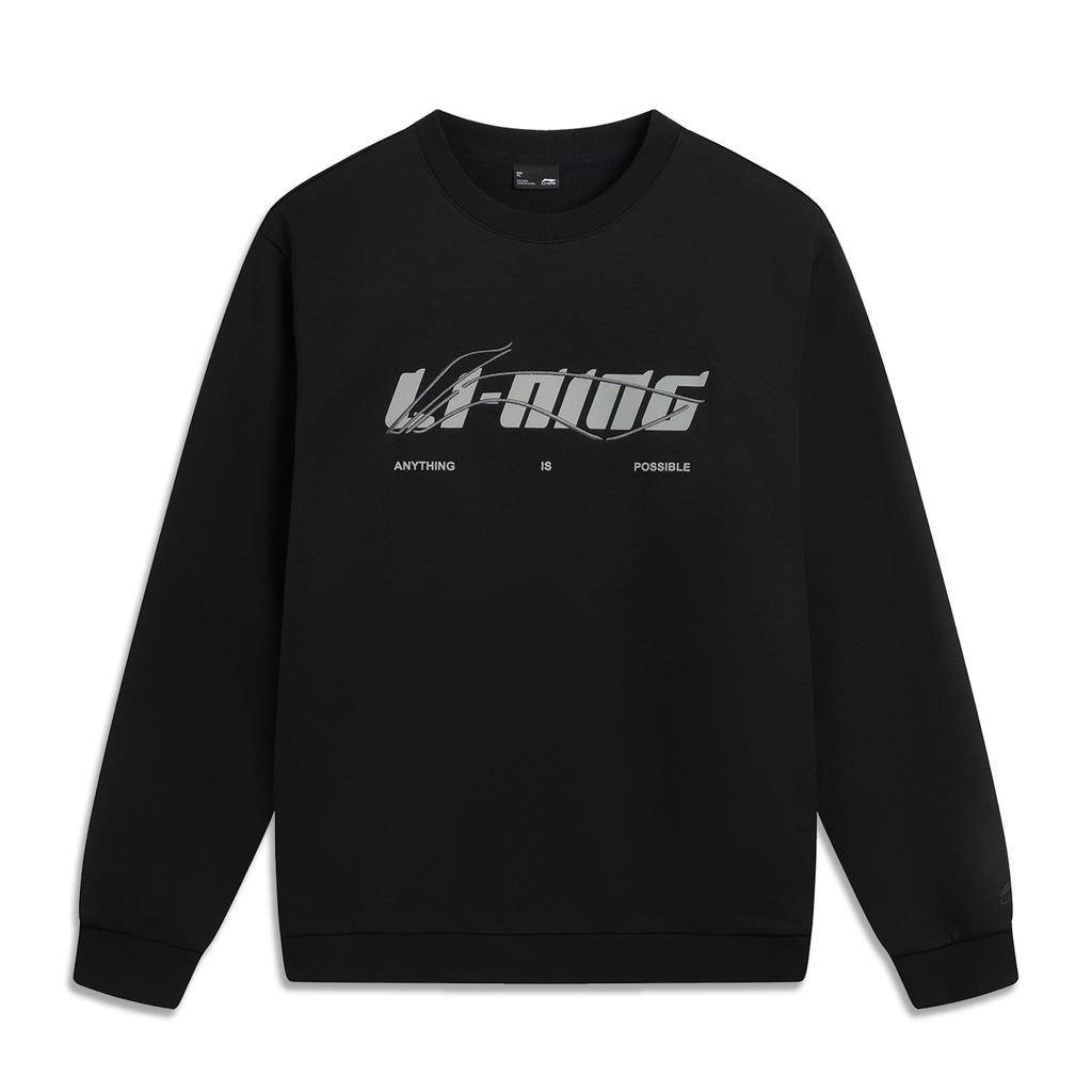 Li Ning Sports Lifestyle Series Fleece Warm Round Neck Letter Loose Sweatshirt Unisex Sweatshirt Black AWDVC63-3