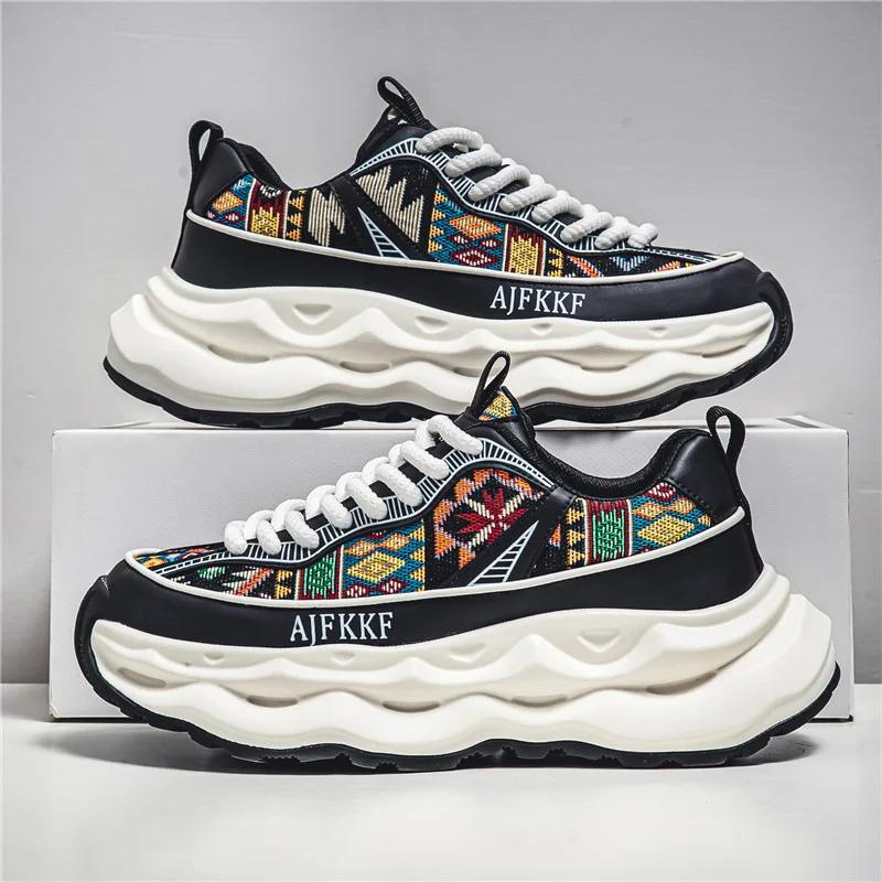 Men's Sneakers 2024 Autumn/winter New Korean Trendy Lace Up Sports Casual Black Shoes Anti Slip Thick Soled Fashion Men Shoes