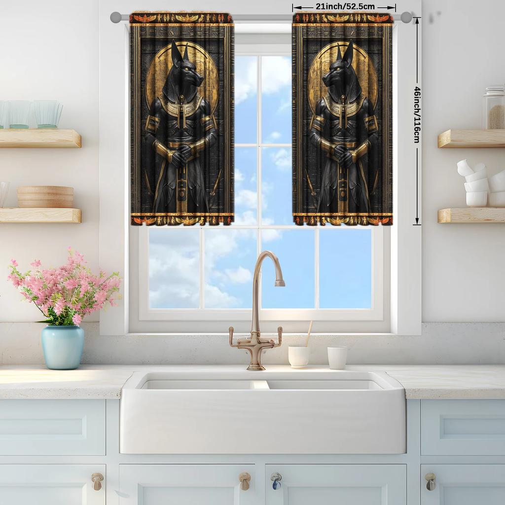 2pcs Anubis Ancient Egypt Printed Curtain - Artistic Home Decoration Curtains, All Season Decorative Curtains