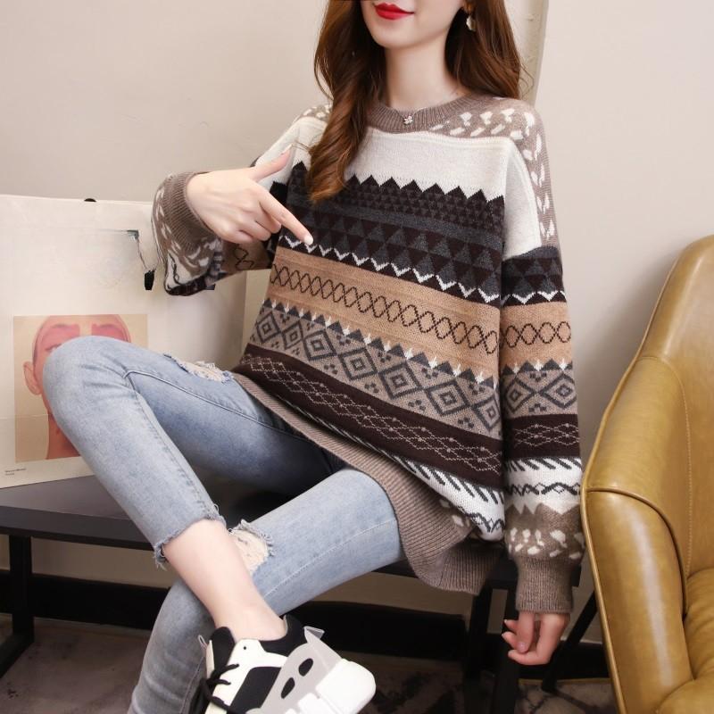 Autumn and Winter Loose Retro Sweater Round Neck Women's Pullover Outer Knitted Sweater