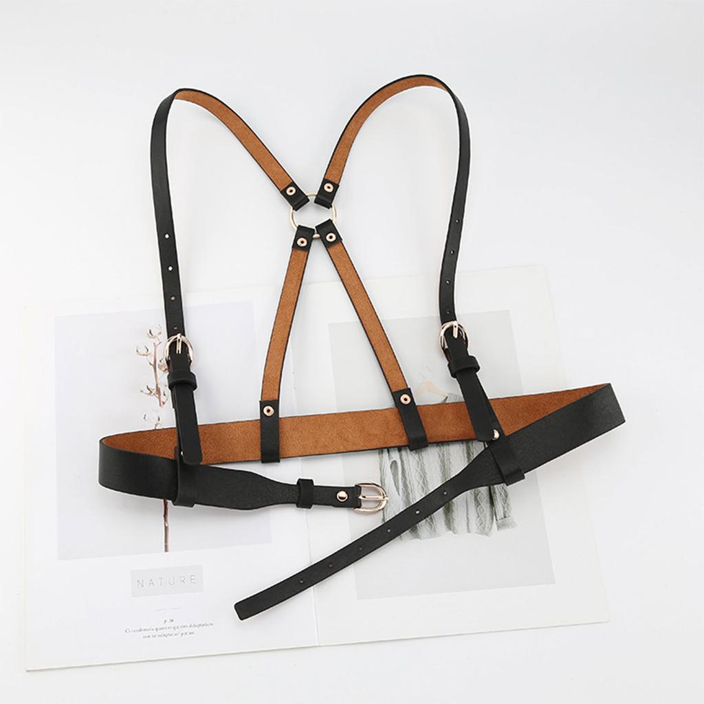 Punk Waist Belt Women Halloween Leather Skinny Body Adjustable Belts with X Shape for Party Night Club Waist Slim