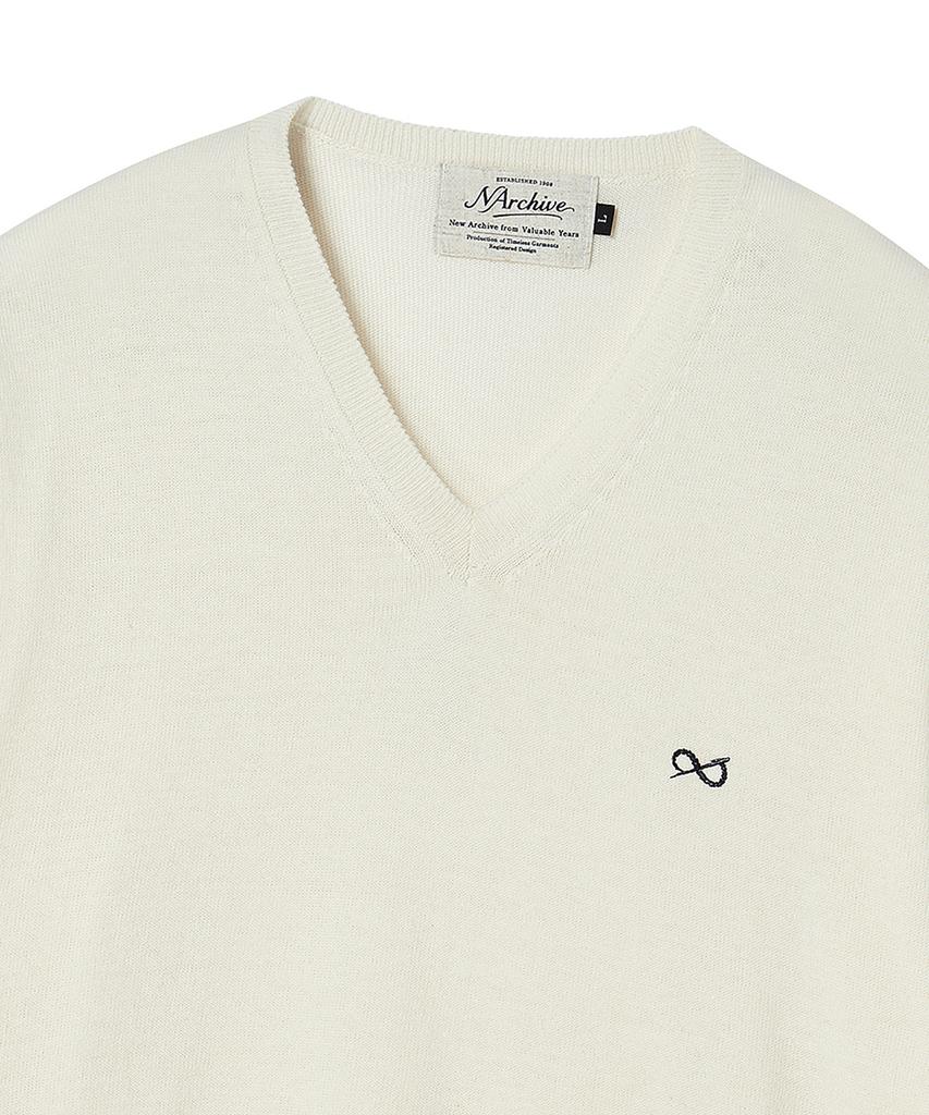 BEYOND CLOSET [Collection Line] Soft Breeze V-Neck Short Sleeve Knit Ivory