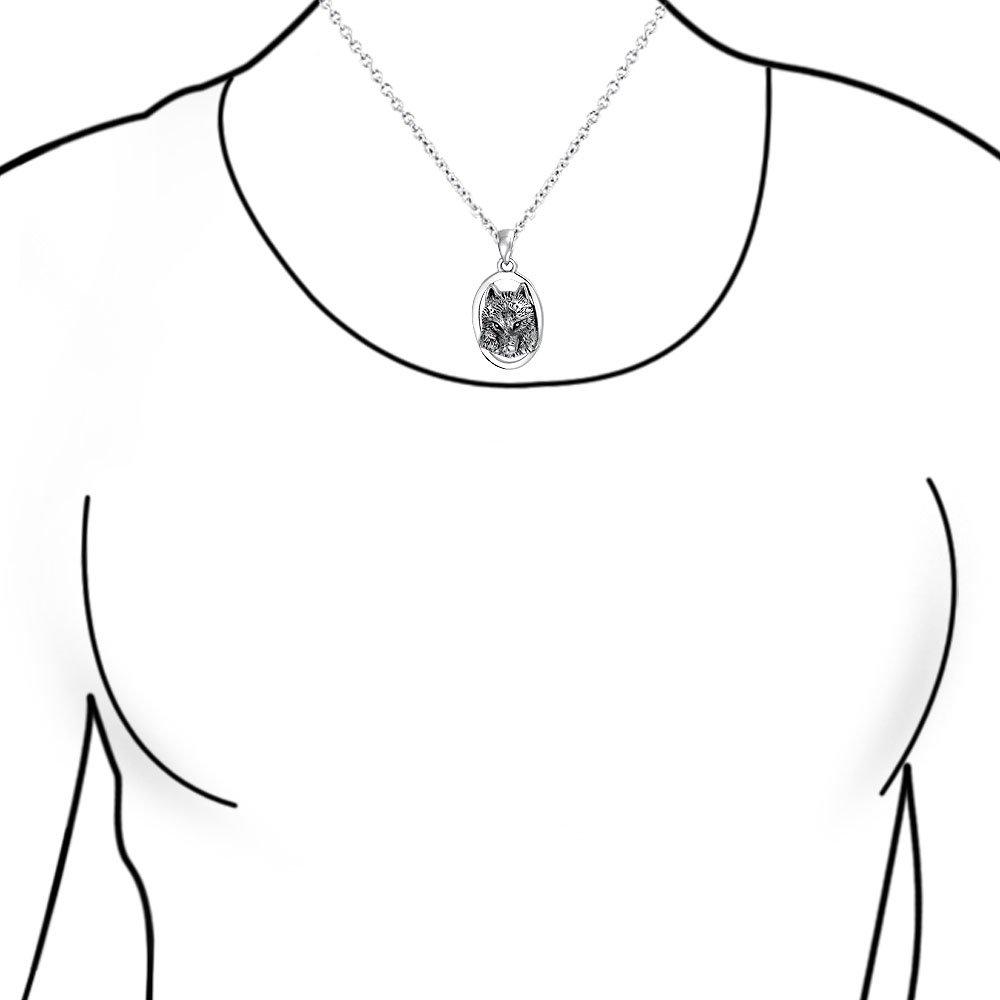Unisex Medium Oval Animal Totem Amulet Wicca Jewelry Werewolf Necklace Pendant for Women Teens Men Oxidized Sterling Silver .925