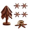 Walnut Color Wooden Tree Trivet – Heat Resistant Collapsible Coasters For Kitchen Table Pots BowlsTeapots Wooden Trivets