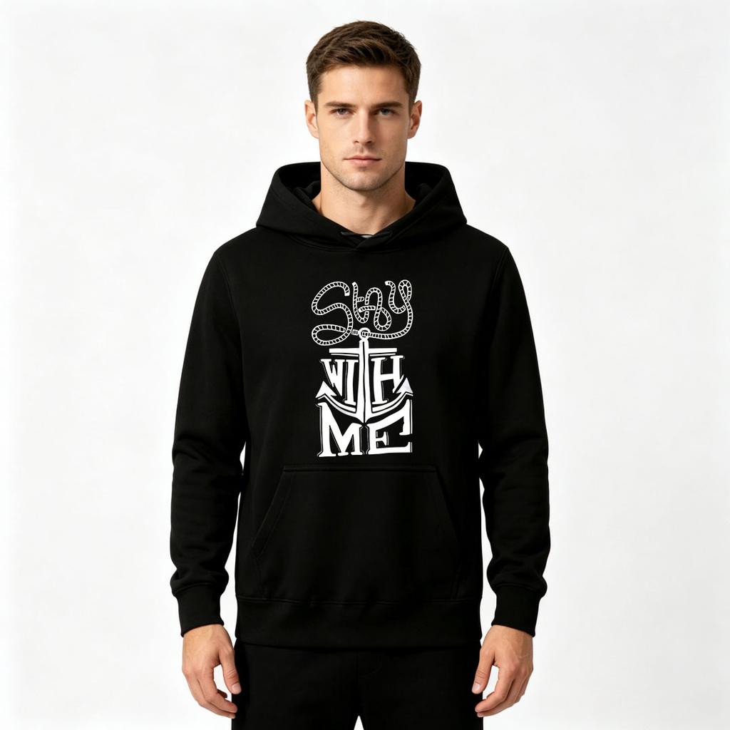 Men's Stay With Me Anchor Graphic Print Pullover Hoodie Casual Long Sleeve Sweatshirt for Daily Wear