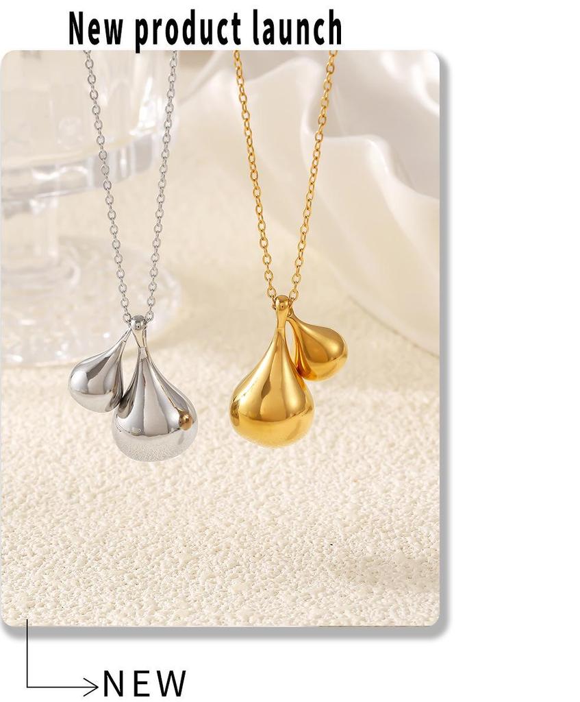 Chic European & American Style Gold-Plated Water Drop Pendant Necklace - Versatile Stainless Steel Sweater Chain Jewelry for Women