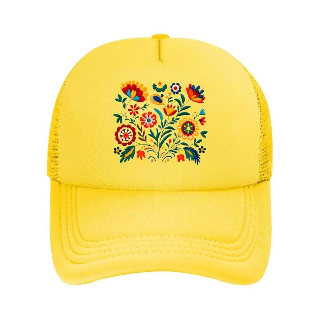 Colorful Floral Folk Art Home Decor Mesh Baseball Cap Hip Hop