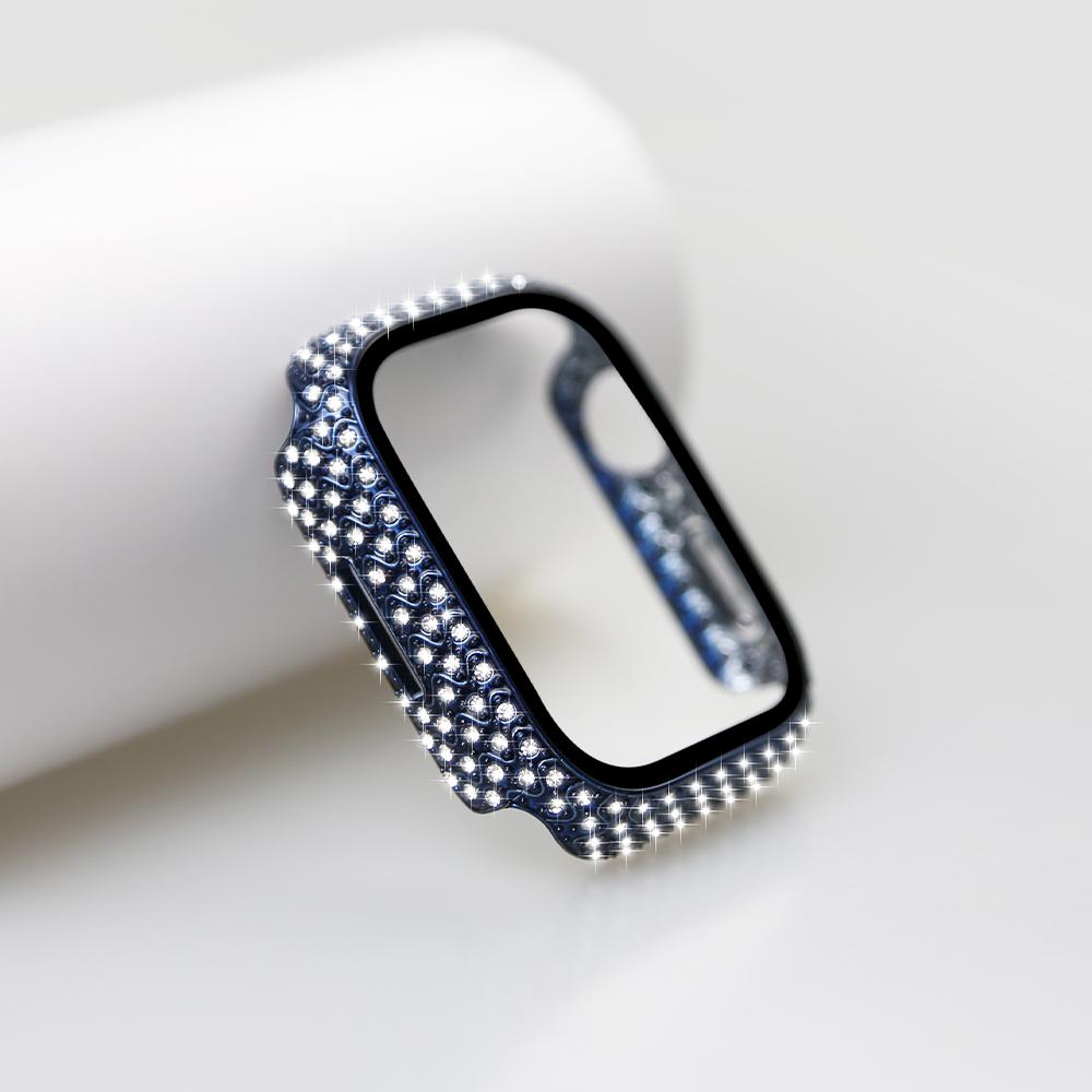 Крышка для часов с бриллиантами, встроенное закаленное стекло для Apple Watch Series 8, корпус 45 мм, 41 мм, блестящий защитный бампер для iWatch Series 7