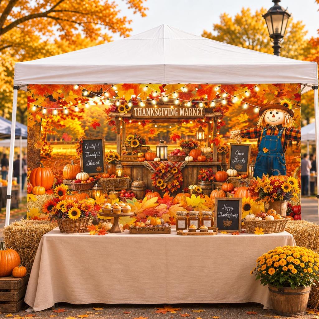Fall Garage Door Cover 16 x 7 ft Thanksgiving Scarecrow Pumpkin