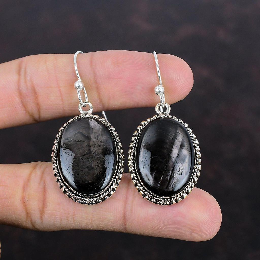 Серьги из гиперстена, настоящие драгоценные камни, винтажные серьги, серьги из стерлингового серебра 925 пробы, украшения из гиперстена, украшения ручной работы, подарки для жены