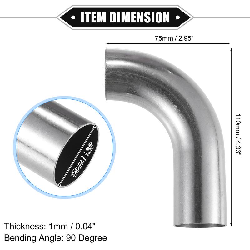 UXCELL 2Pcs 19mm 25mm 32mm 38mm 63mm 90° Bend Elbow Pipe Tube DIY Exhaust Pipe Air Intake Tube for Car 304 Stainless Steel