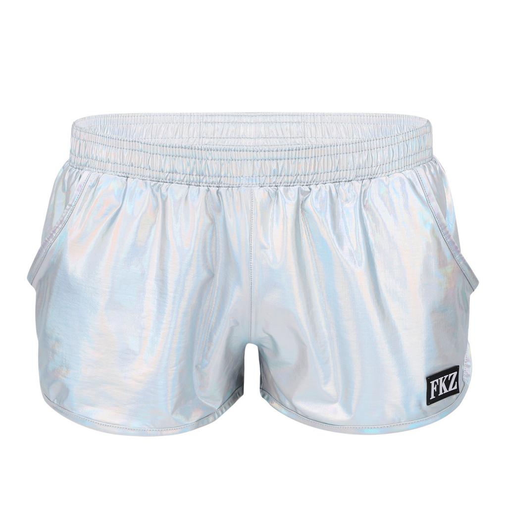 Low Shiny Rise Metallic Mens Elastic Waistban Trunks Boxer Shorts Lounge Short Pants Beachwear
