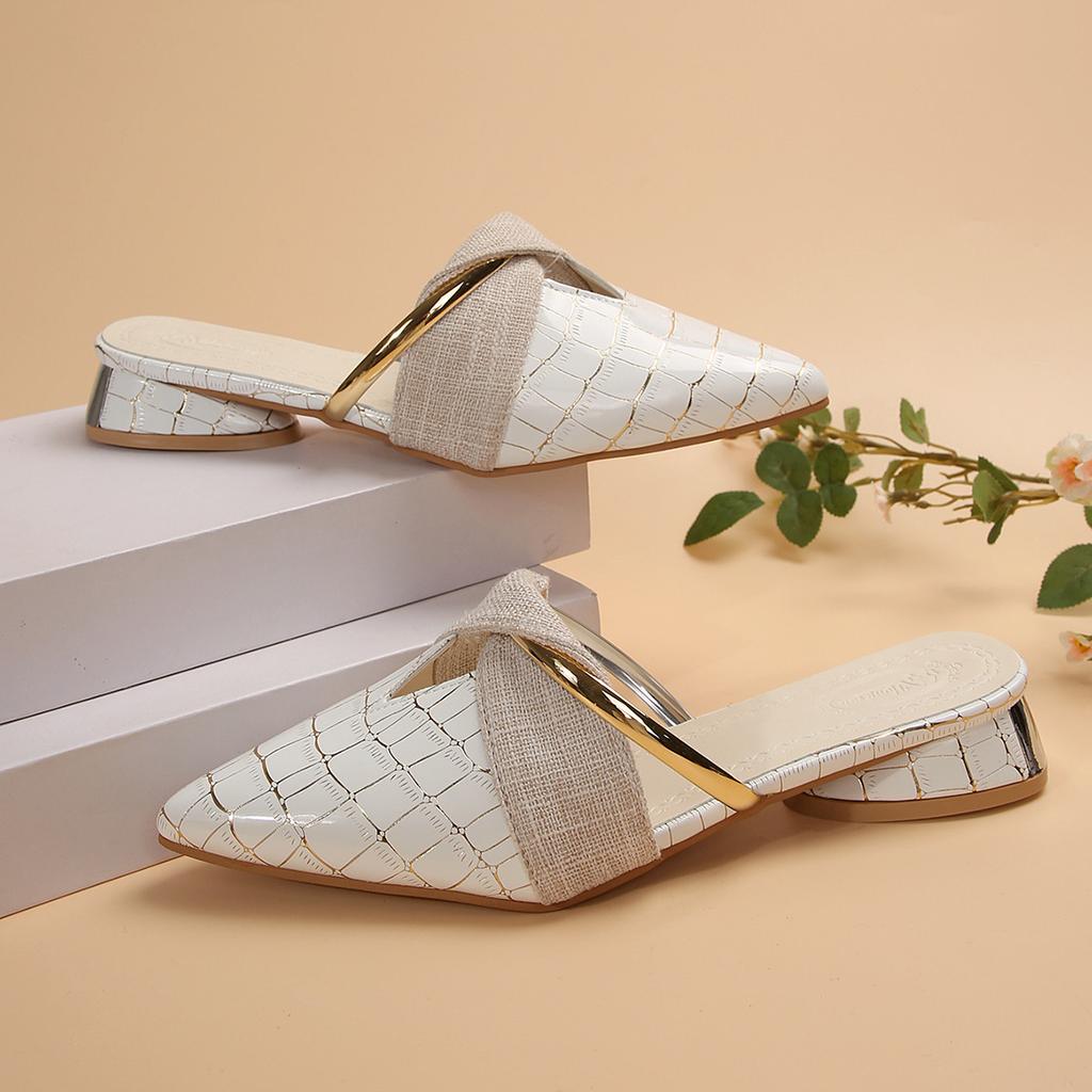 Тапочки, летняя женская обувь, новая французская полусумка с V-образным вырезом и толстым каблуком с заостренным носком