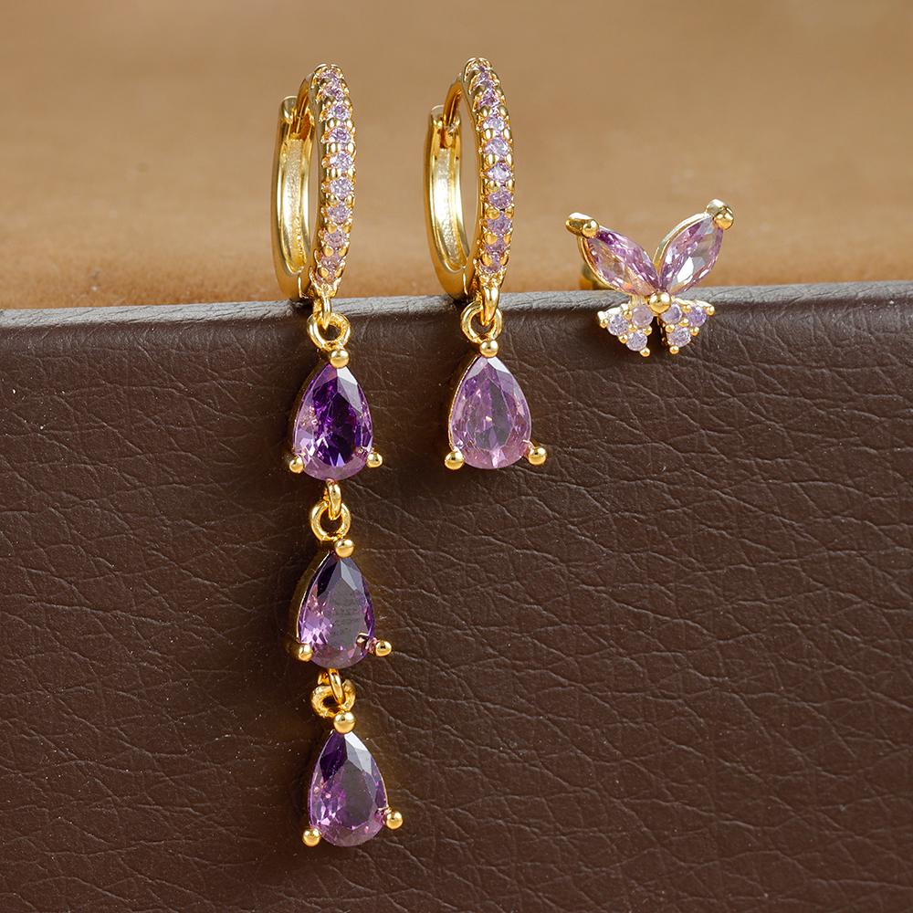 New Design Cubic Zirconia Water Drop Hoop Earrings Set for Women Geometric Stainless Steel Cartilage Earrings Piercing Jewelry