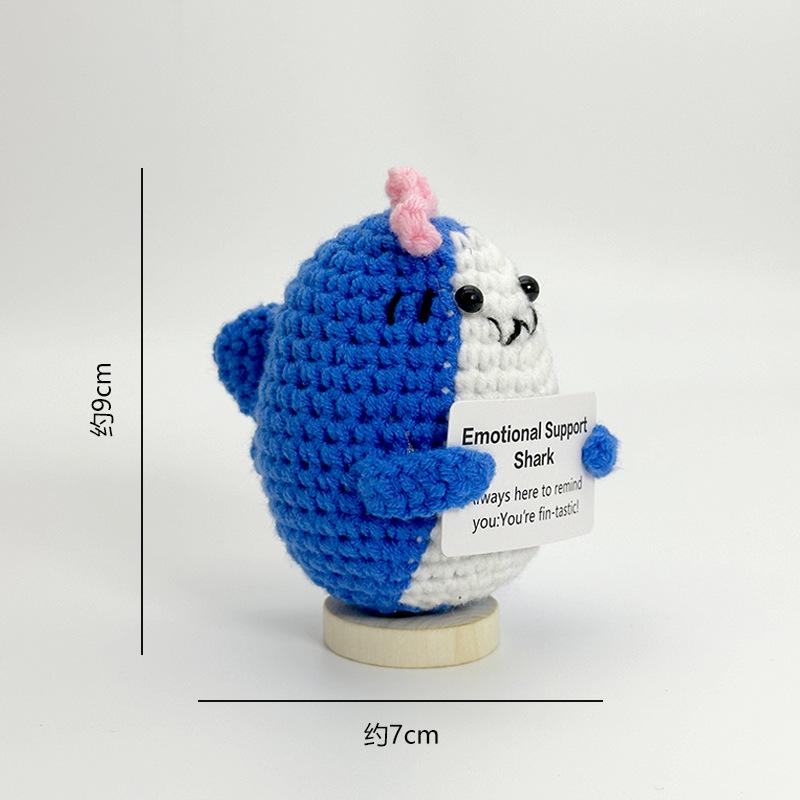 New Positive Crochet Headset Potato Doll with Card for Cheer Up Gifts and Party Decor Handmade Knitted Pencil Doll Desk Ornament