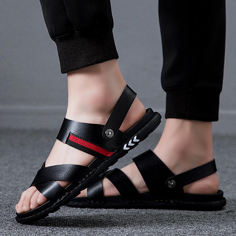 Летняя обувь для мужчин 2024 года, дизайнерские повседневные кожаные пляжные сандалии на плоской подошве из вспененного материала, роскошные кроссовки, мужская обувь, мужские черные тапочки