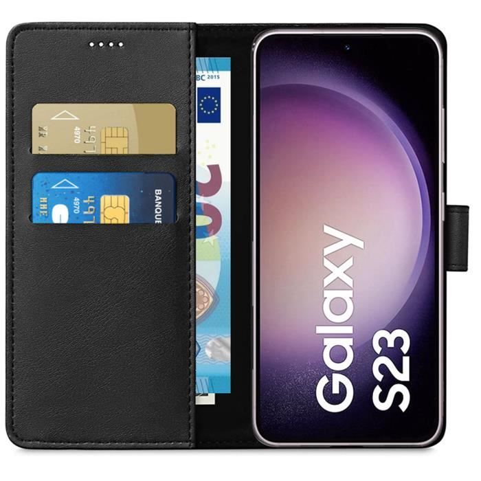 Coque - Phonillico - Samsung Galaxy S23 - Portefeuille Noir - Clapet Aimanté - Rangement Cartes