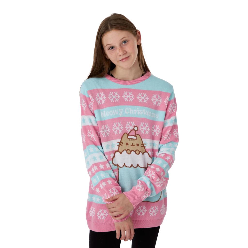 Pusheen Вязаная рождественская толстовка для девочек