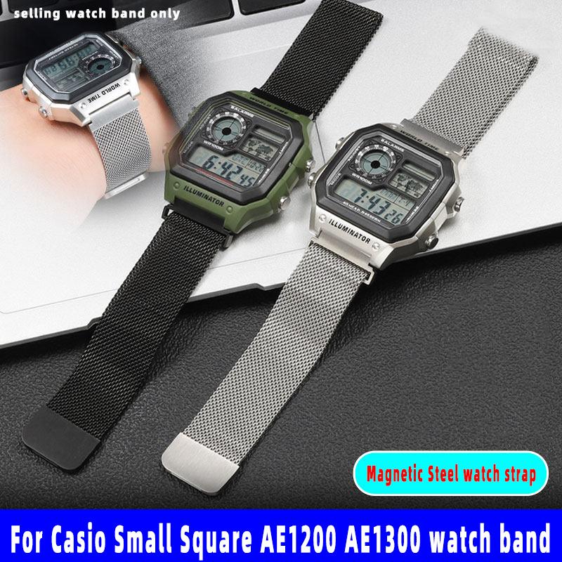 Для Casio Маленький Квадратный AE1200 AE1300 A158 A168 F91W W218 F108 AQ-S810W Выпуклый Магнитный Стальной Браслет Ремешок для Часов 18мм+инструмент
