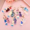 Car Charm Cartoon Backpack Pendant Acrylic Key Fob Liquid Keyring Glitter Bear Quicksand Keyring