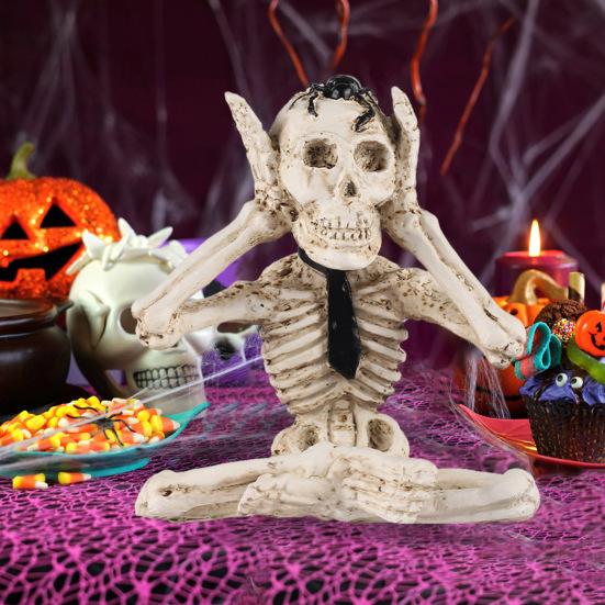 Статуя скелета на Хэллоуин, реалистичный череп, коллекционные фигурки, см., говорите, не слышите зла, домашний декор, жуткие украшения на Хэллоуин
