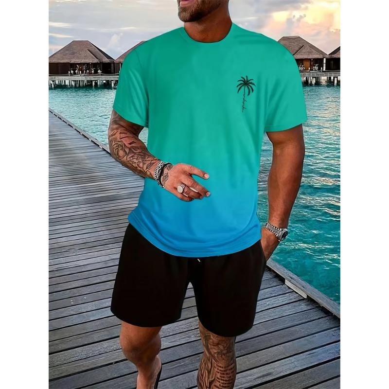 Гавайская мужская футболка с коротким рукавом и пляжные брюки, летний повседневный мужской костюм, футболки для улицы, мужские спортивные шорты