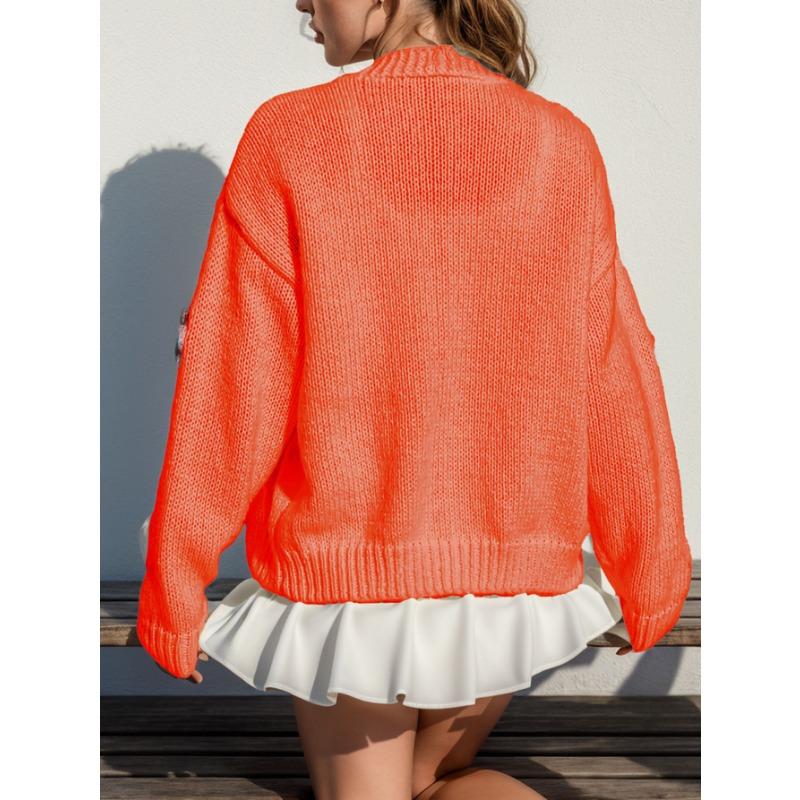 Женский осенне-зимний милый вязаный кардиган с длинным рукавом на пуговицах, свободный теплый свитер с цветочным принтом, открытое пальто спереди