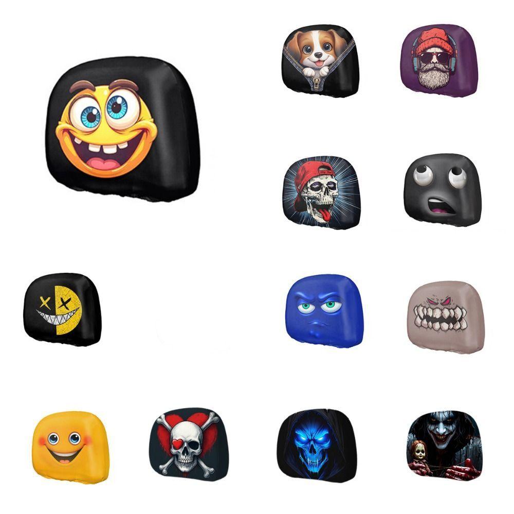 2Pcs Cartoon Car Pillowcase Cool Decorations Car Seat Headcover Gift for Car Lover