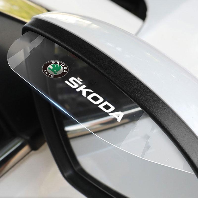 WBWO5 Car Rearview Mirror Rain Eyebrow Sun Visor Shade Cover Car Sticker For Skoda octavia 3 2 superb 3 kodiaq Fabia Kamiq Accessories