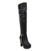 Plus Size Knee High Boots Women 8CM Block Heel Round Toe Metal Chain Waterproof Platform Winter Fashion