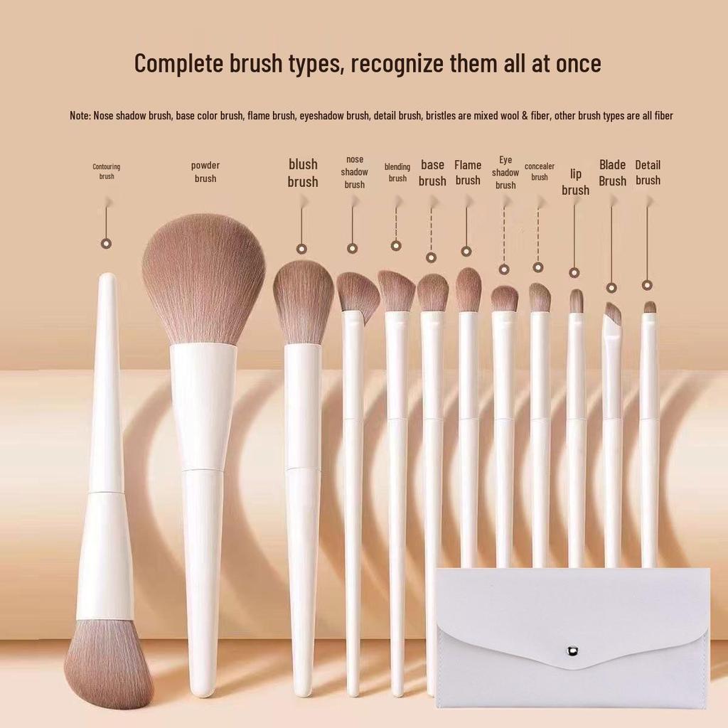 Набор из 12 кистей для макияжа для начинающих: Кисти с мягкой щетиной для теней, румян, пудры и контуринга