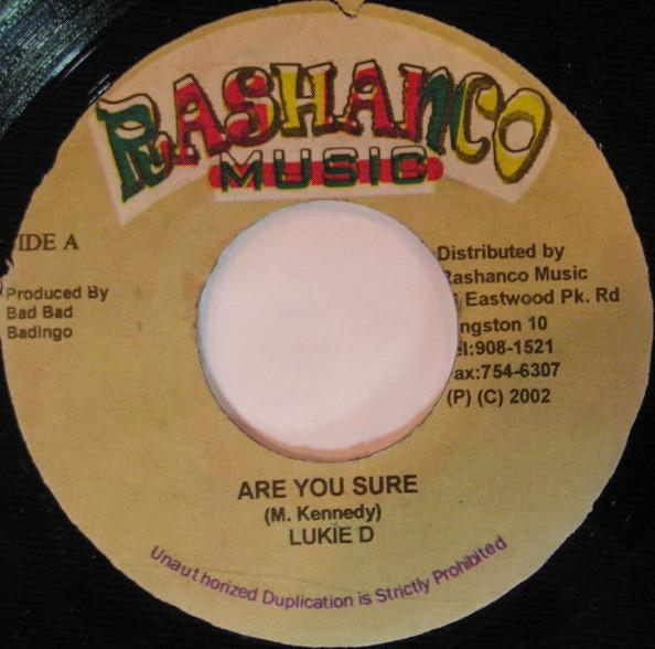 7-дюймовая пластинка LUKIE D - Are You Sure GH005 Rashanco Music 2002 Ямайка Регги, Ска и Даб Б/У